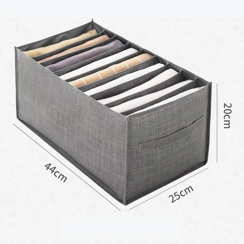 Clothes organizer storage box in grey fabric with 12 compartments, 44×25×20 cm