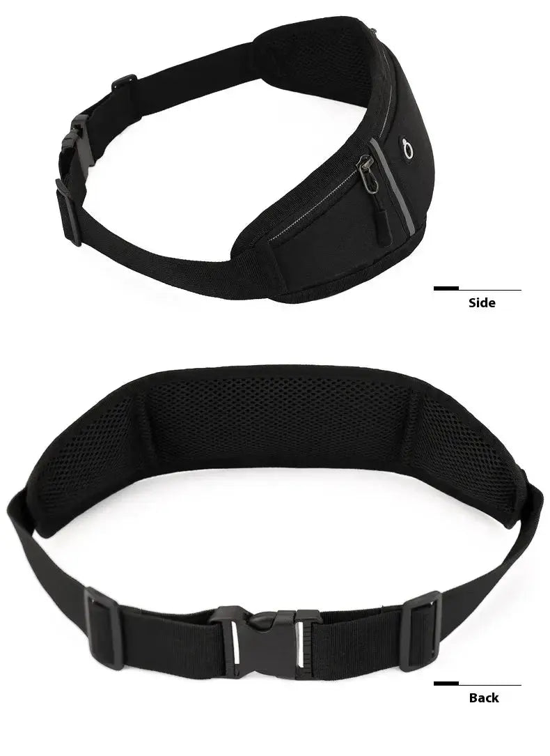 Causal waist pack waterproof sport bag, black with zip pockets and adjustable strap