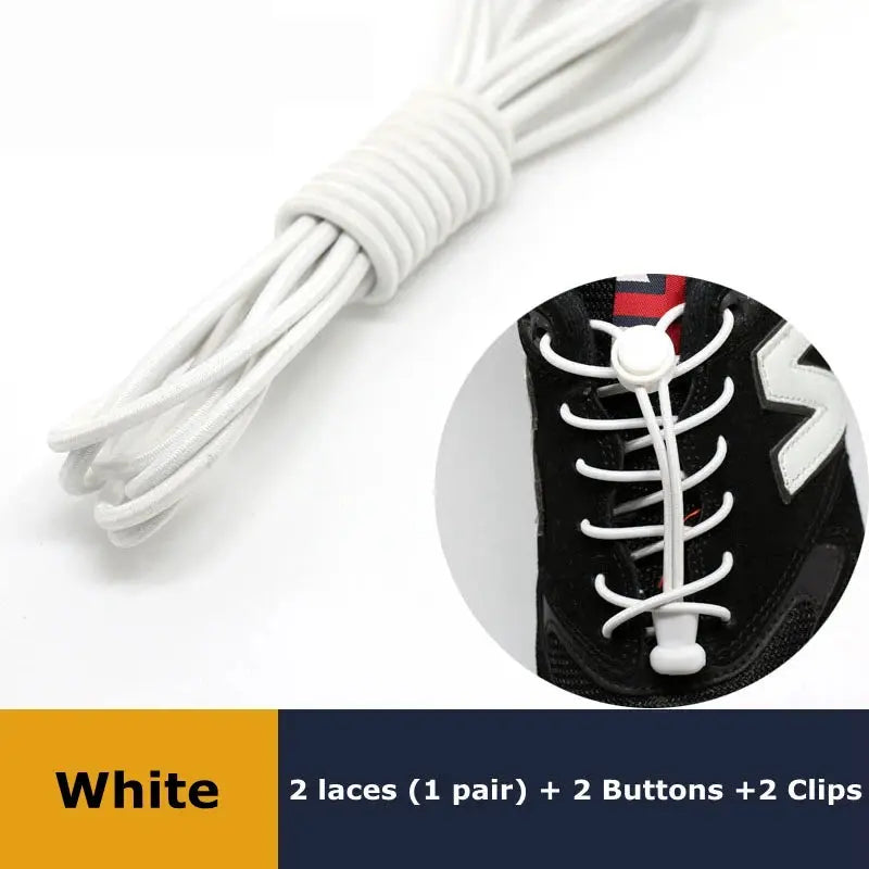 White no-tie elastic sneaker laces by Simples Market, 1 pair with locking buttons and clips