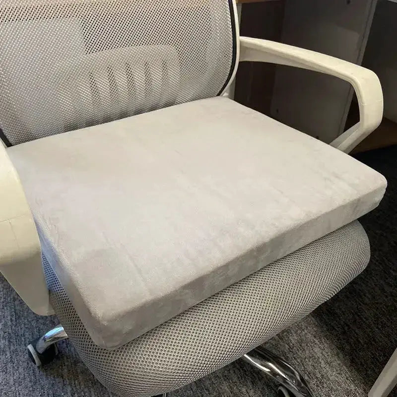Natural latex cushion 50x50 on light gray office chair seat, thickened square pad
