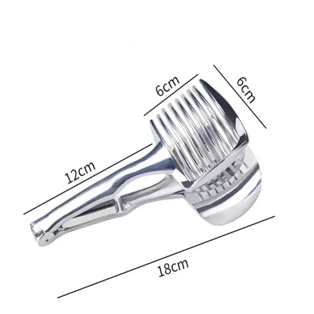 SwiftSlice Stainless Steel Handheld Fruit And Vegetable Slicer For Precise Uniform Slices Of Tomatoes Lemons And Onions