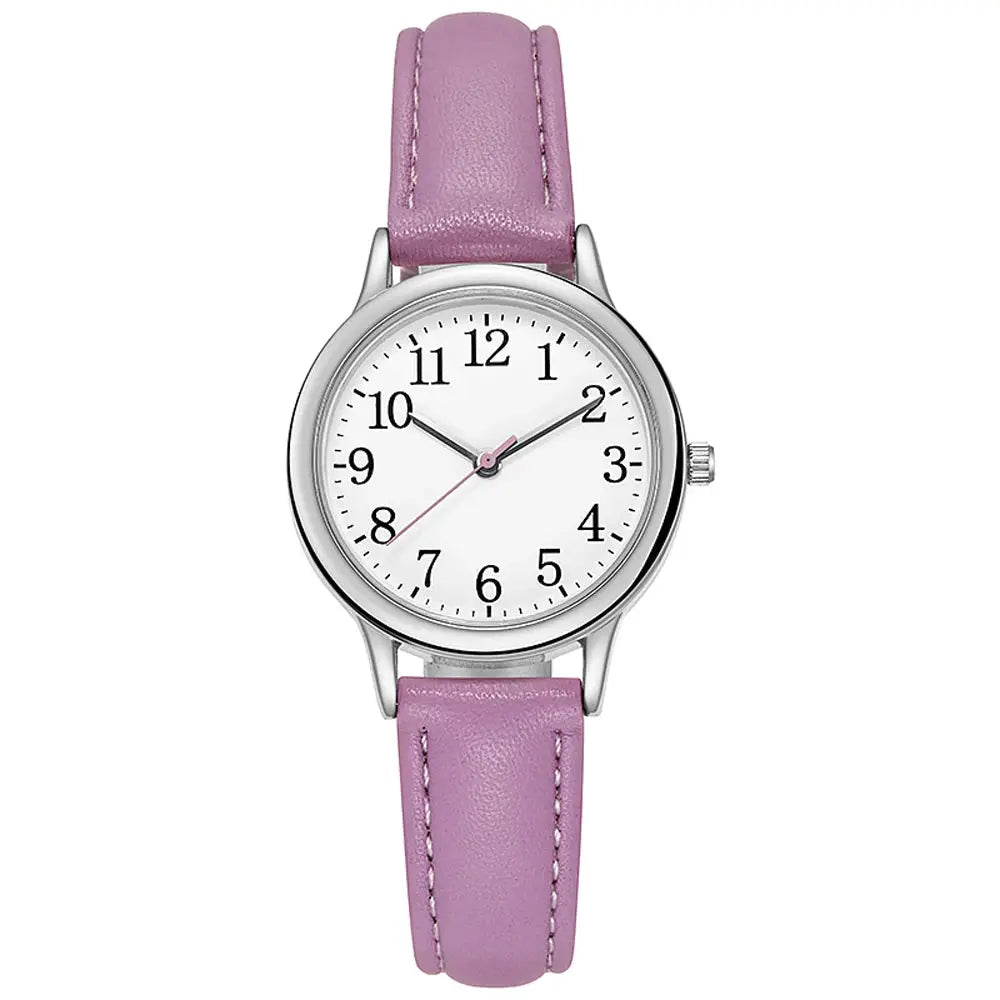 Leisure Fashion Women Quartz Wristwatch With Easy Read Arabic Numerals Simple Dial Candy Color PU Leather Strap
