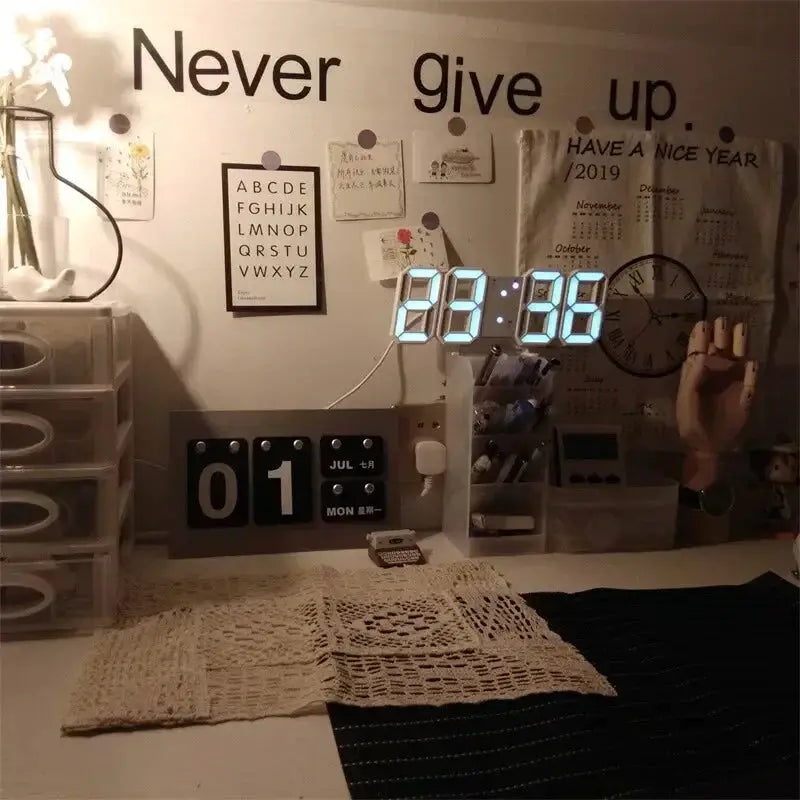 3D LED Digital Clock Wall Decoration With Night Mode For Bedroom Adjustable Electronic Room Decor Aesthetics
