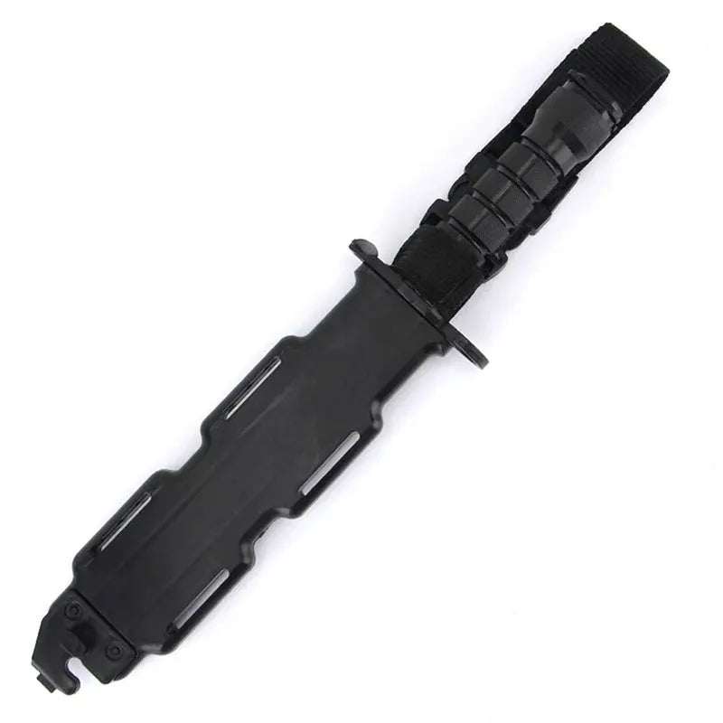 M9 Model tactical rubber knife with black plastic sheath and belt strap