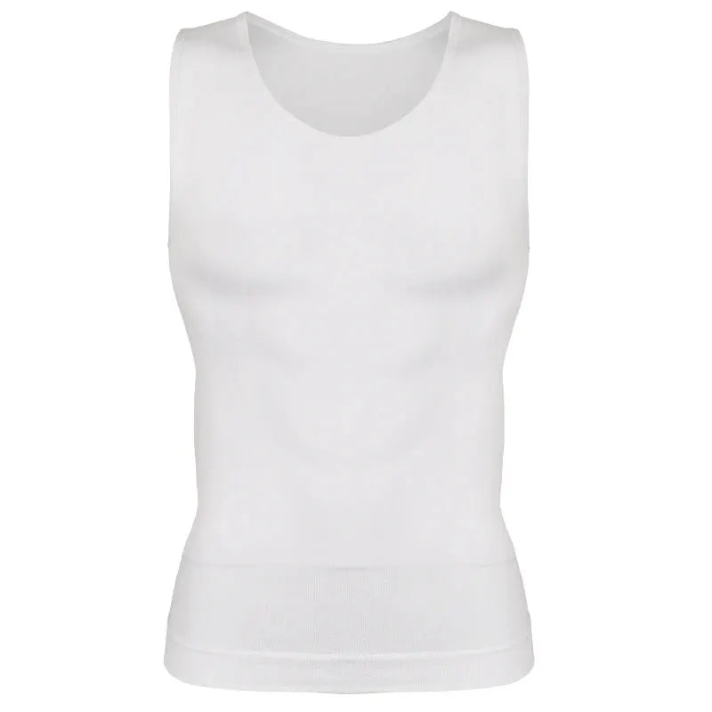 Men's white compression shirt sleeveless tank for tummy control workout