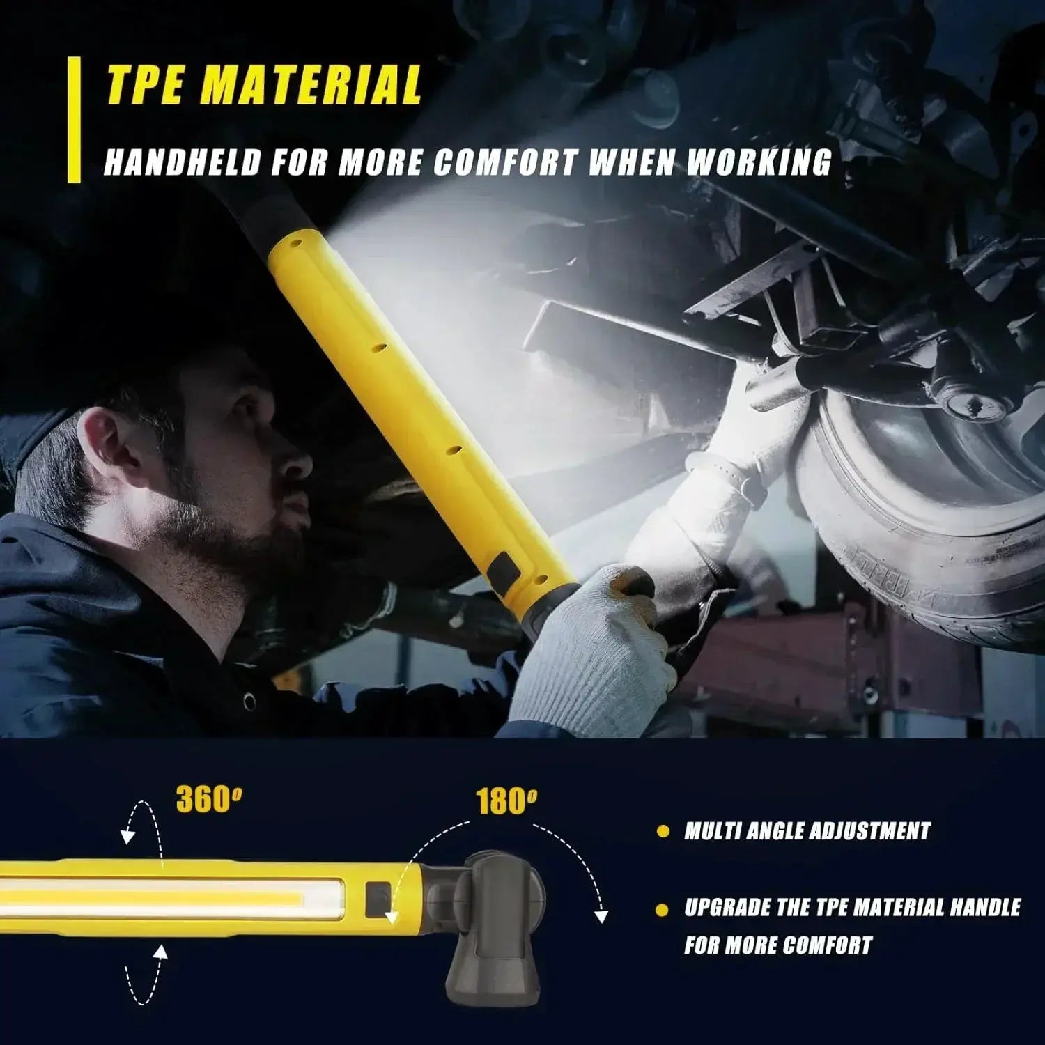 Super Bright Magnetic Work Light With 5200mAh Rechargeable Battery 3000 Lumen Underhood Car Repair And Outdoor Lighting
