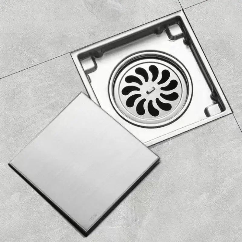 Large flow hidden square floor drain with base in 304 stainless steel; anti-odor bathroom drainage