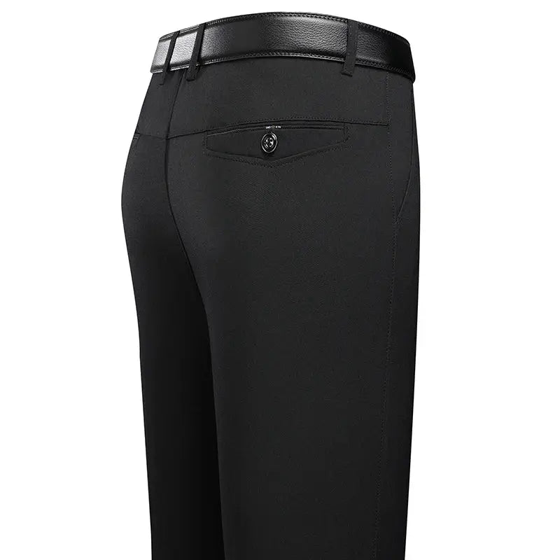 Mens Spring Autumn Business Casual Dress Pants Straight Fit Polyester With Flat Front Zip Fly Black Grey
