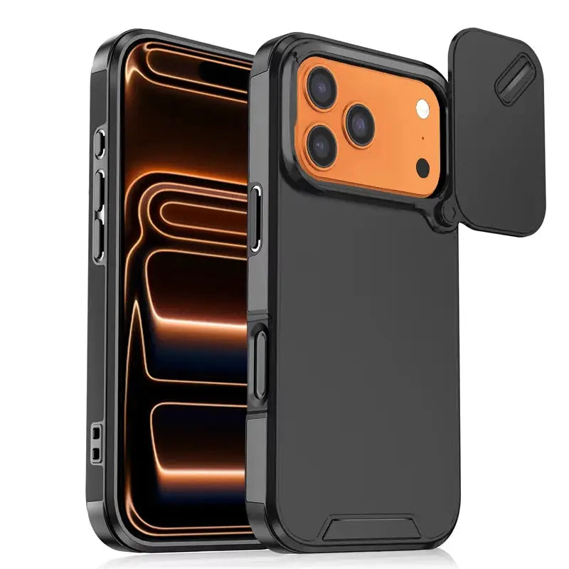 Slide camera protection phone case, 2-piece black matte shell for iPhone