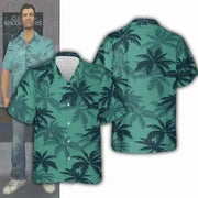 Simples Market two teal Hawaiian palm-tree print short-sleeve shirts, unisex casual vacation tops