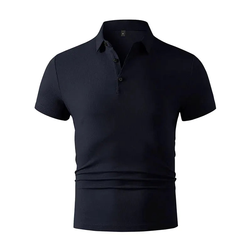Men's navy polo shirt by Simples Market, short-sleeve collared top with breathable fabric