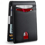 Rfid carbon fiber slim wallet for men with black texture and multiple card slots