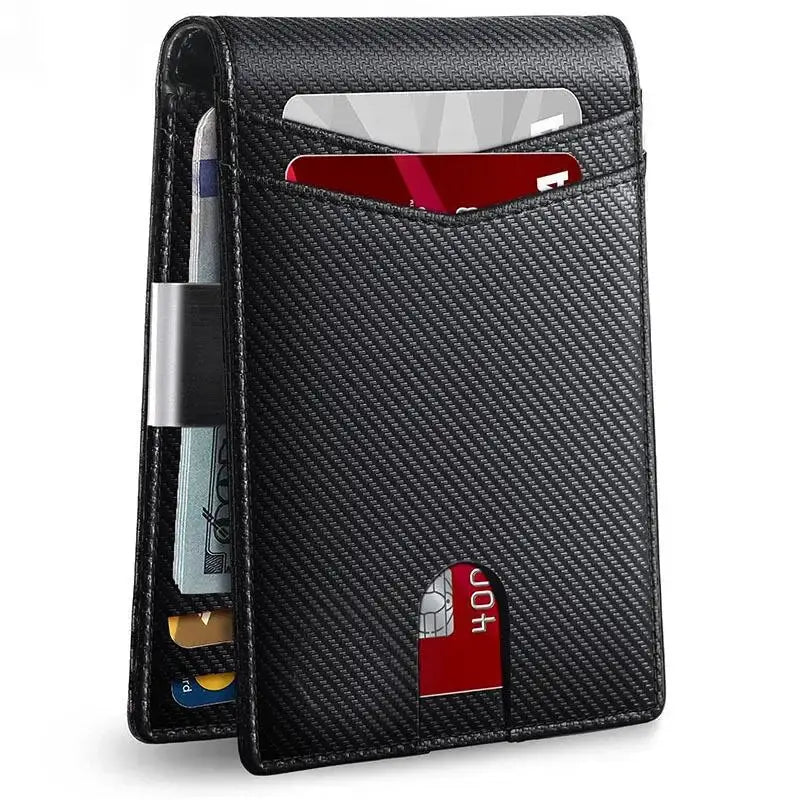 Rfid carbon fiber slim wallet for men with black texture and multiple card slots