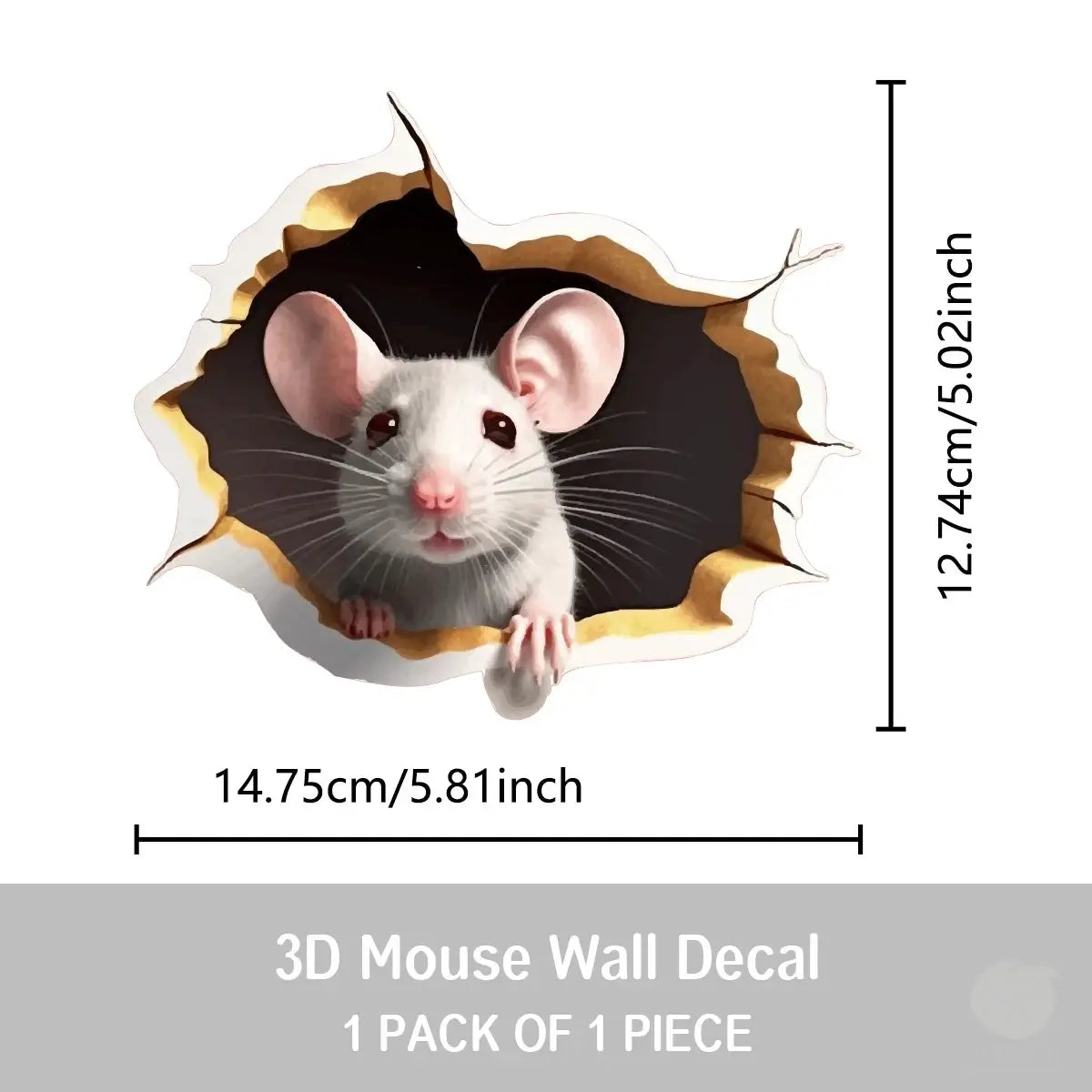 3D Effect Personalized Mouse Hole Sticker With Reading White Mouse Peeking From Flower Branch For Home Decor