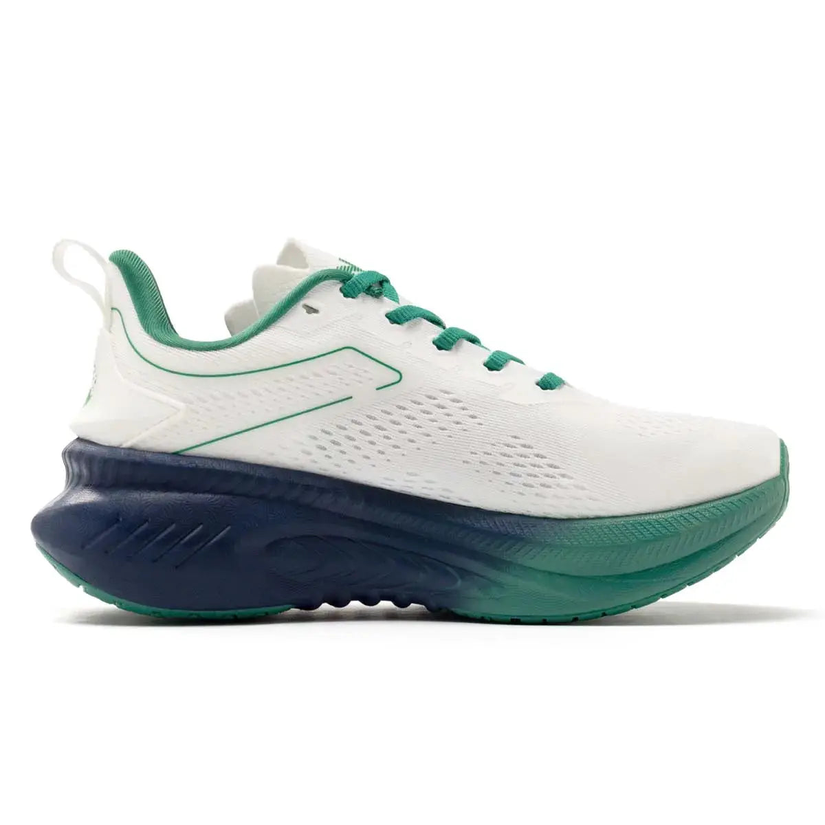 ONEMIX breathable mesh running shoes, white with teal accents and navy-teal sole.