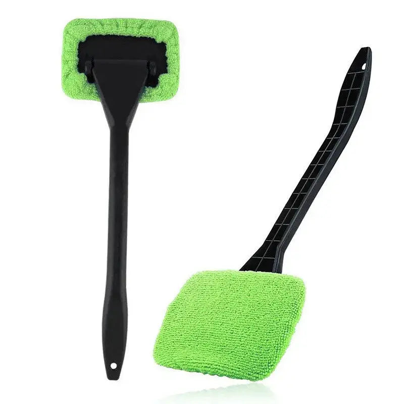 Simples Market 2-piece windshield cleaning tool kit with long-handled brush and lime-green microfiber pad