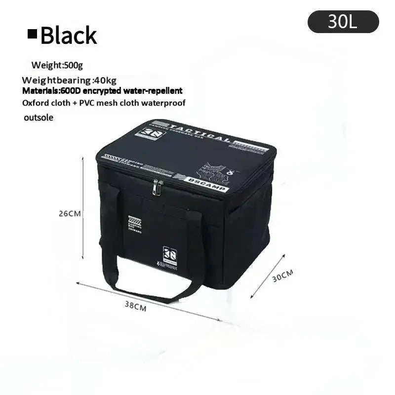 Simples Market insulated waterproof tactical camping bag, black with handles, 30L capacity