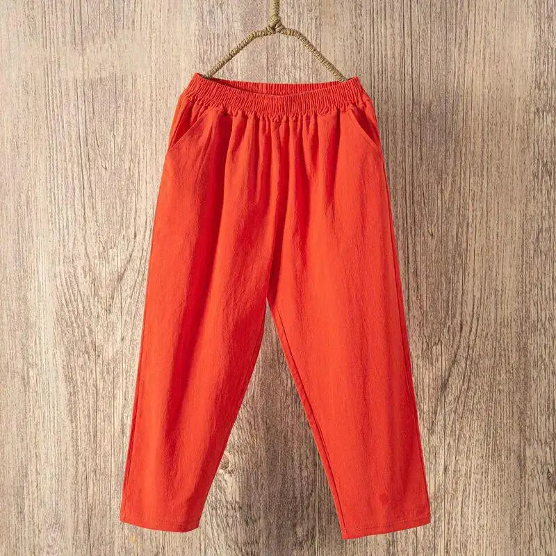 LumaWear Women Summer Casual Loose Harem Pants Elastic Waist Breathable Cotton Linen Blend