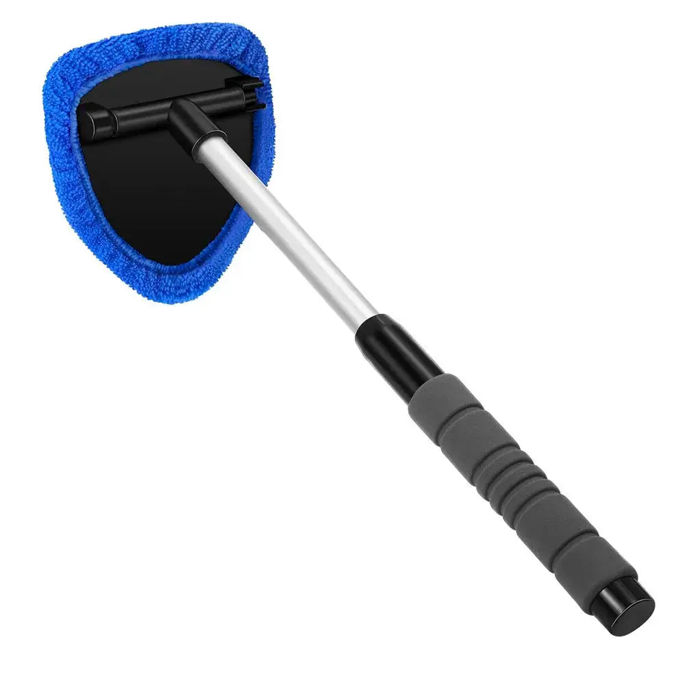 Telescopic car window cleaning brush with blue microfiber pad and aluminum pole, Simples Market