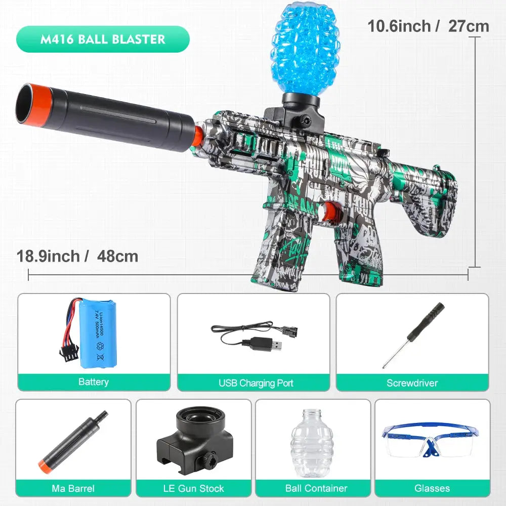M416 Electric Ball Blaster Toy Gun High Speed Metallic Finish Rechargeable Outdoor Party Gift