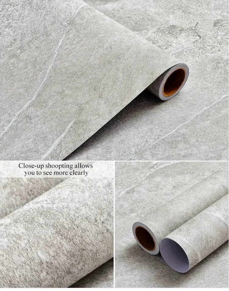 Floor tile sticker 40cm PVC; Simples Market gray stone texture, waterproof self-adhesive roll.