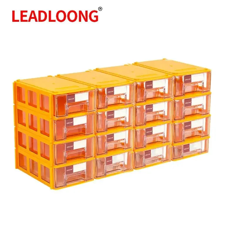 LEADLOONG orange 16-drawer screw parts organizer storage bin with clear drawers