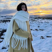 LuxeWeave Women Soft Winter Scarf Solid Color Long Tassel Wrap Thick Mohair Blend For Ultimate Warmth