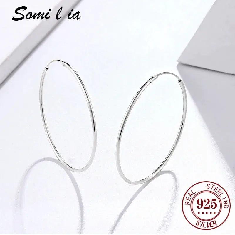 Somilia 925 Sterling Silver Big Hoop Earrings For Women Platinum Finish 10mm To 90mm Fine Jewelry