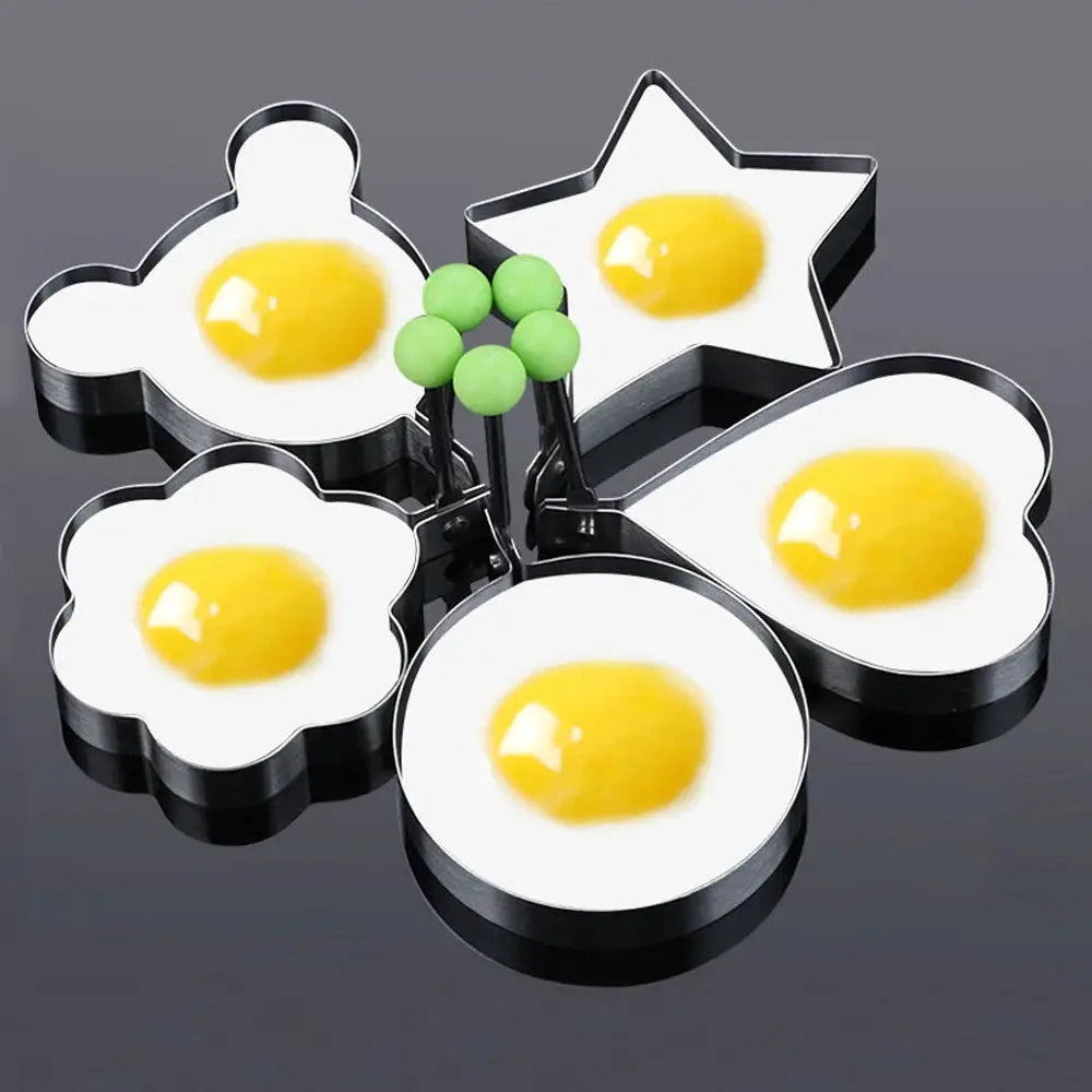 Five Piece Stainless Steel Egg Ring Molds Set With Handle Nonstick Pancake Omelette Mold For Griddle Kitchen