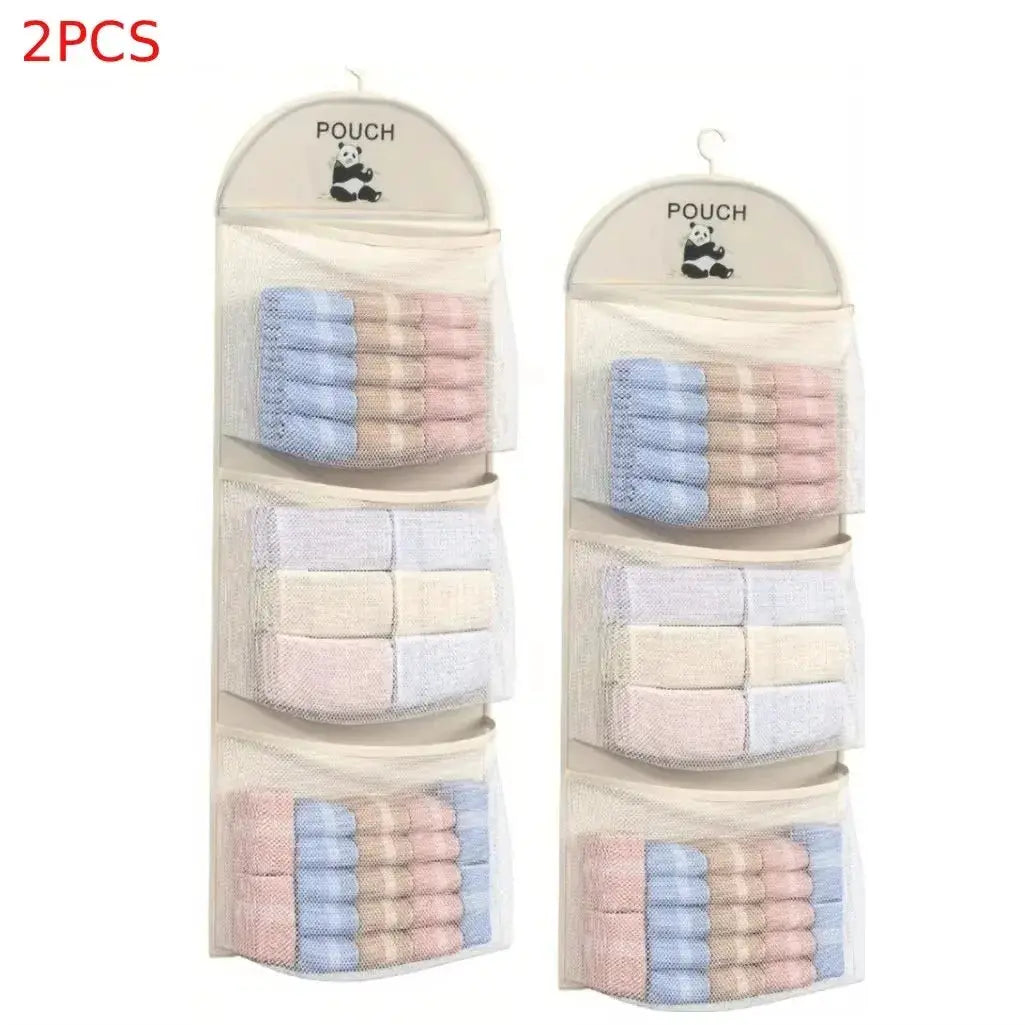 2-pack storage mesh hanging bag wardrobe organizer with three-tier shelves beige/white mesh Simples Market