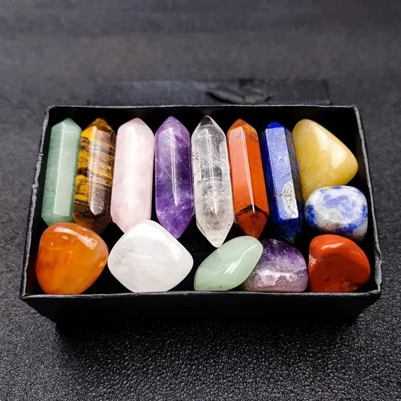 14 Piece Natural Stone 7 Chakra Crystal Pillar Set for DIY Jewelry Making Display Ornaments Gifts Yoga Energy