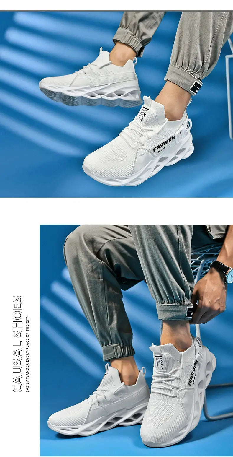 Sneakers Men White Mesh Breathable Shoes with Thick Sole, Unisex Athletic