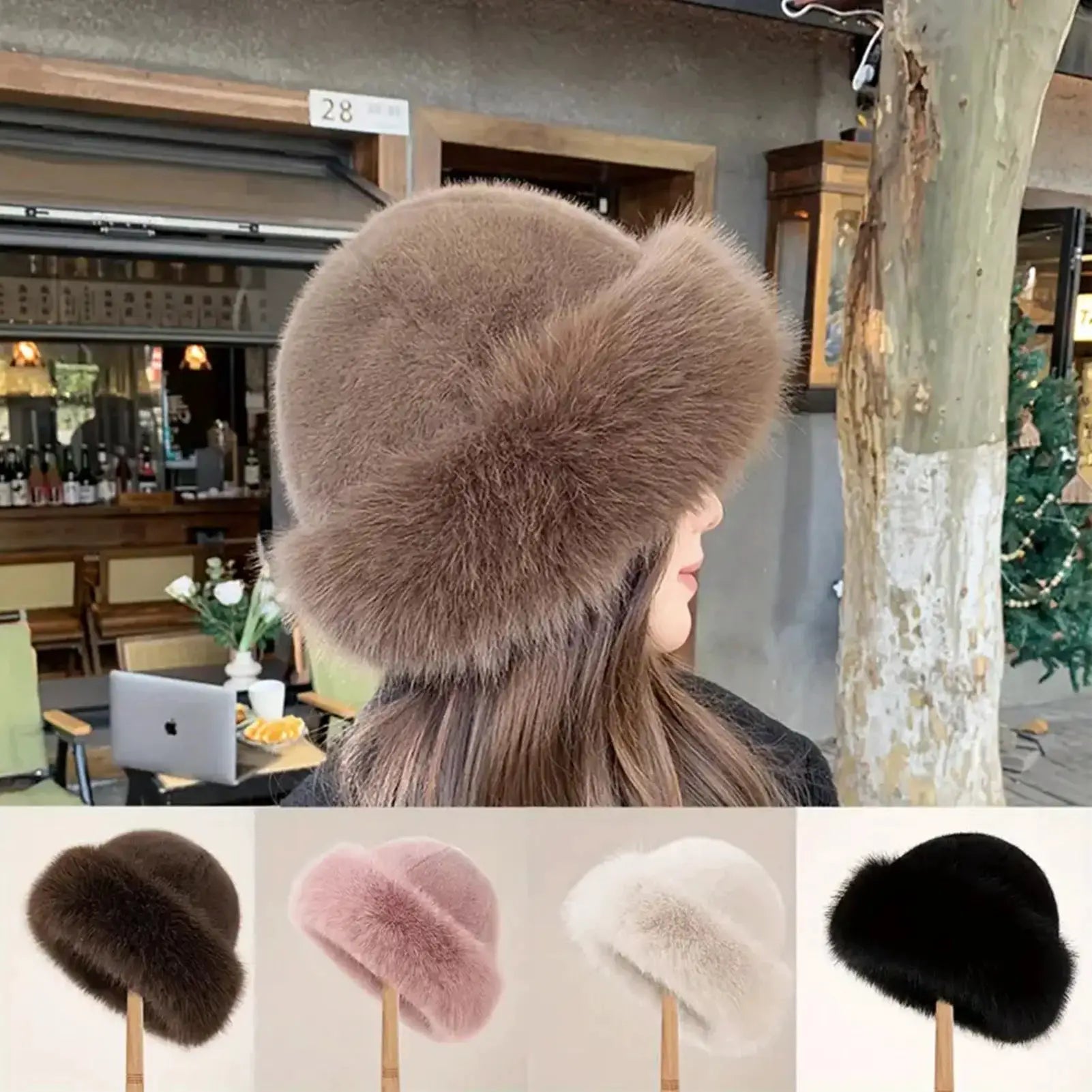 NordicPeak Womens Winter Fur Hat With Thick Plush Fur Windproof Elastic Fit For Cold Weather Outdoor Sports