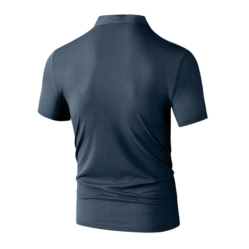 Men's polo shirt by Simples Market, navy textured short-sleeve, breathable fabric