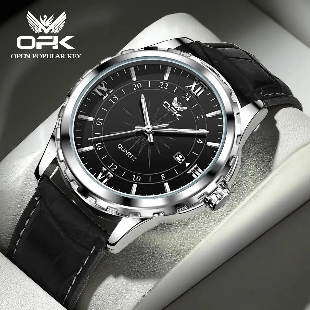 OPK Brand Steel Belt Dual Calendar Mens Quartz Watch 6003 Dual Calendar Display Stainless Steel Case