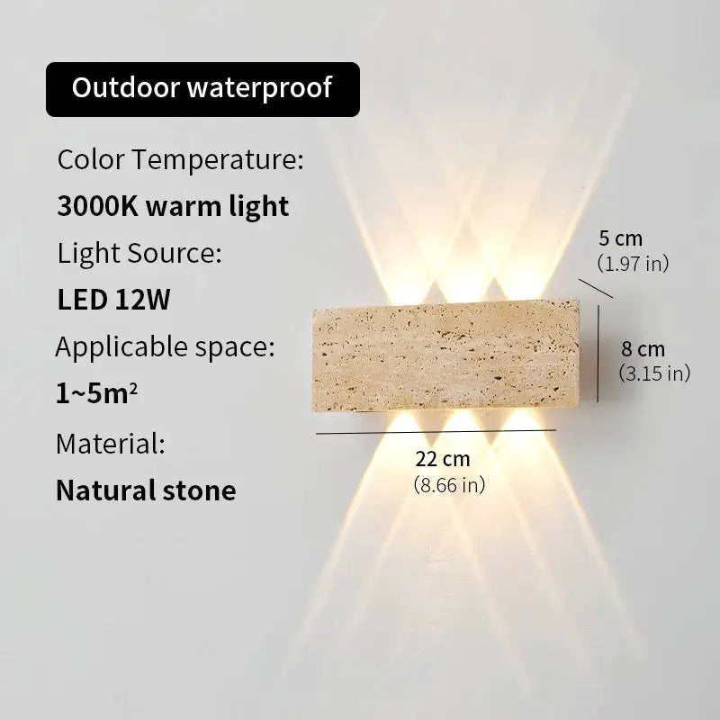 Simples Market natural stone outdoor waterproof LED wall lamp, 12W, 3000K warm light