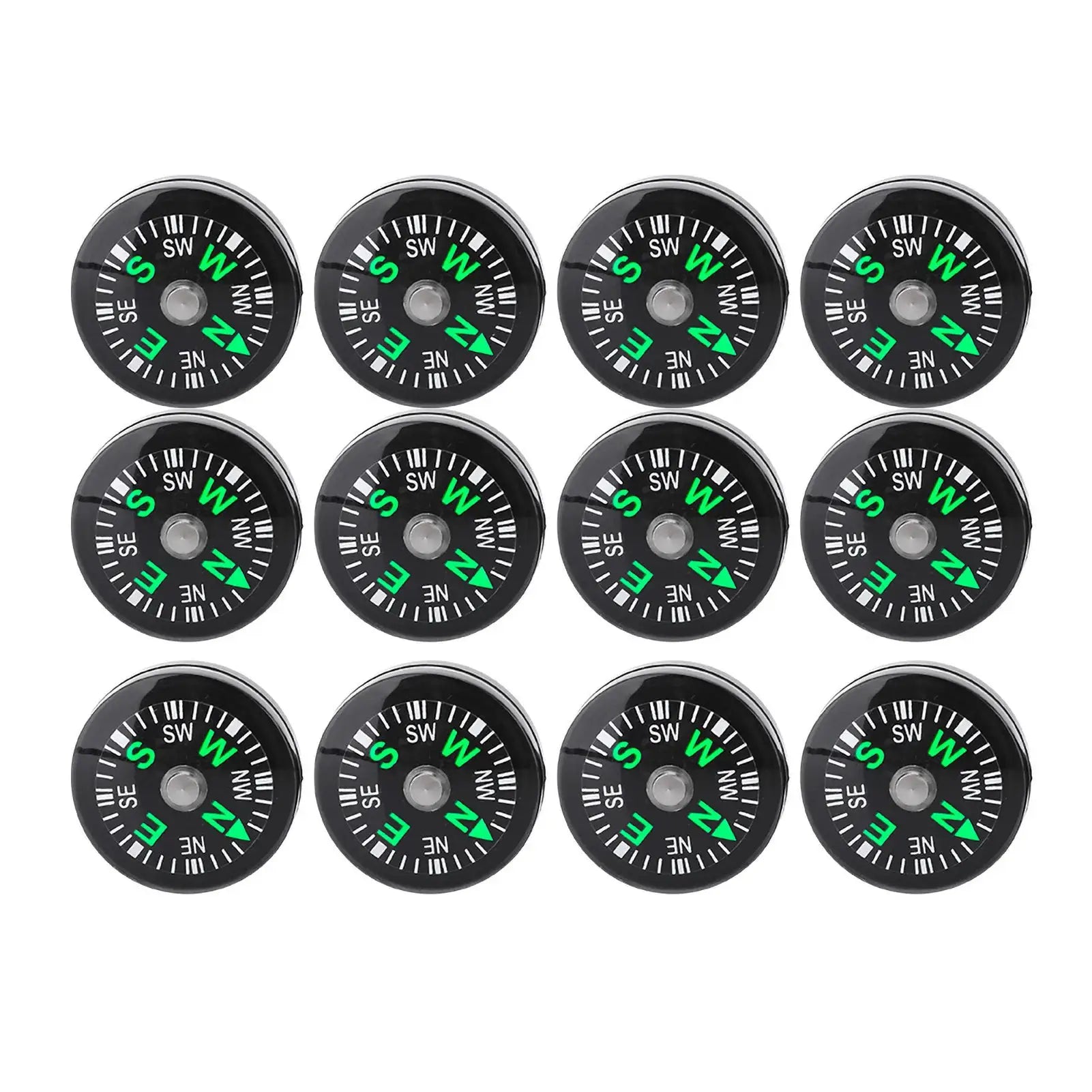 New 12 Piece 20mm Mini Pocket Oil Filled Compass Set for Hiking Camping Outdoor Survival Accessories Multi Tools