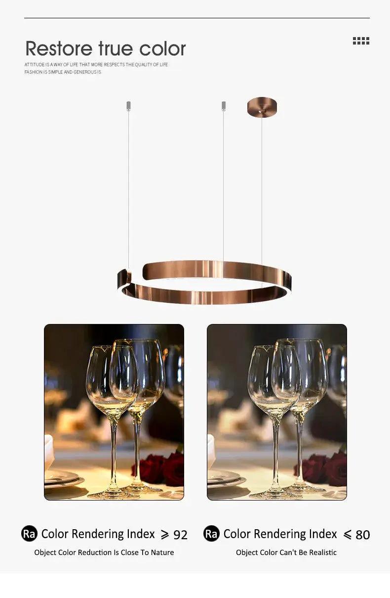Nordic Ring LED pendant lamp by Simples Market, copper finish, dimmable hanging light fixture