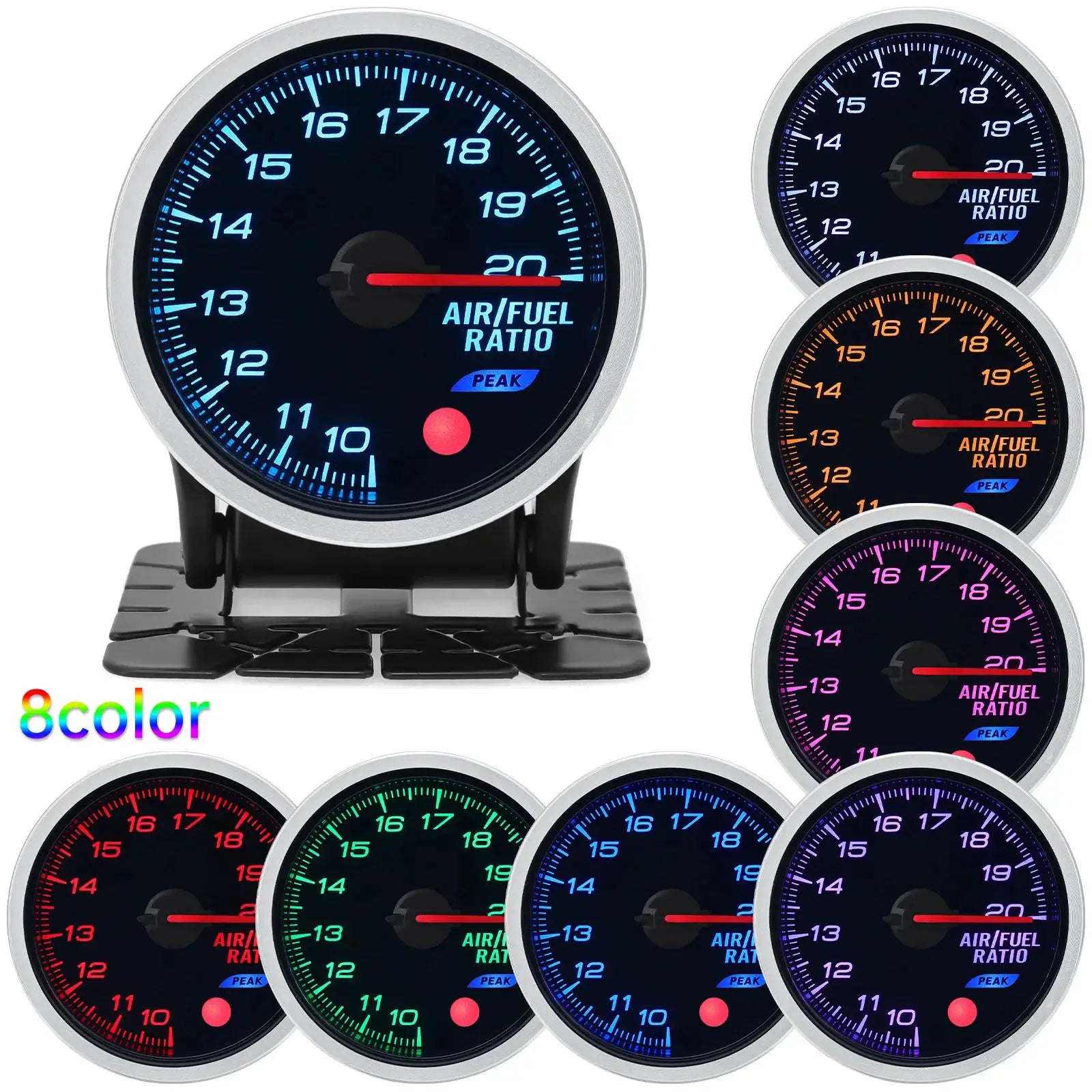 52mm universal auto gauge with 8-color dial options for air/fuel ratio