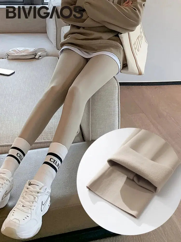 BIVIGAOS brushed shark leggings by Simples Market, nude high-waist seamless slim-fit fitness pants for workouts