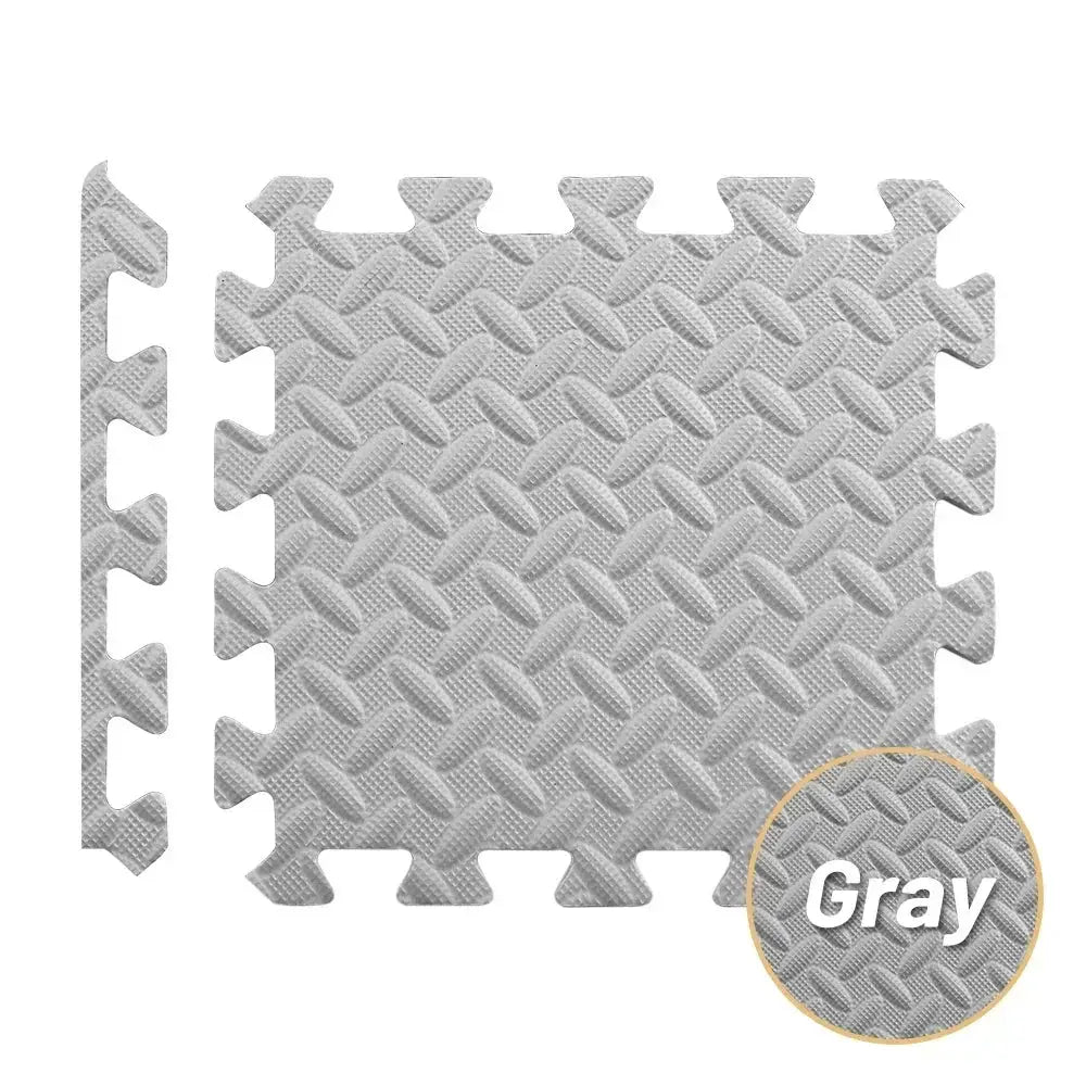 Interlocking EVA foam puzzle gym mat for home gym, gray with textured non-slip surface