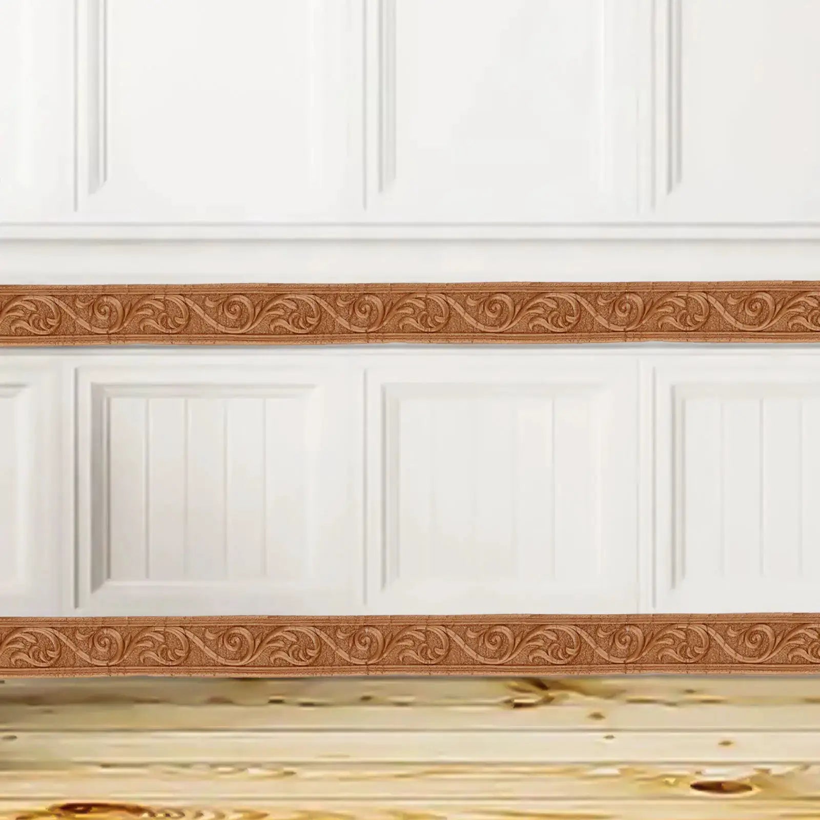 Simples Market 3D wall trim border; brown scroll-pattern baseboard wallpaper, self-adhesive