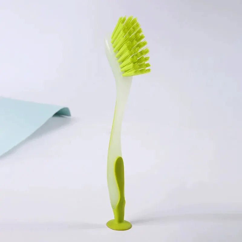 Simples Market pot cleaning brush with suction cup, lime-green bristles and long pale-green handle