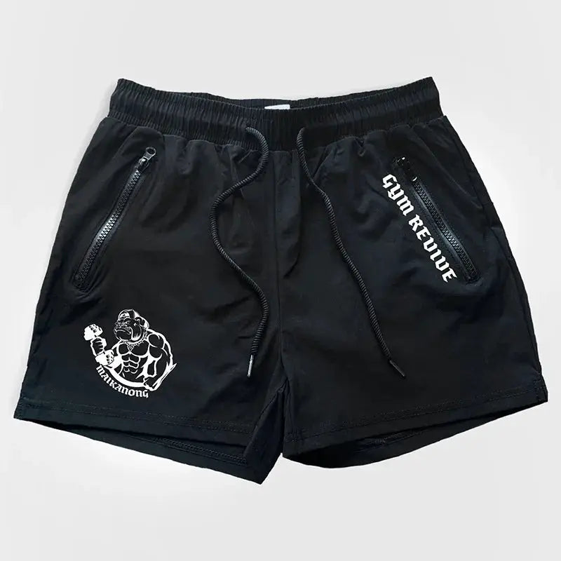 Men's black quick-dry gym shorts by Simples Market with elastic drawstring and double side zip pockets