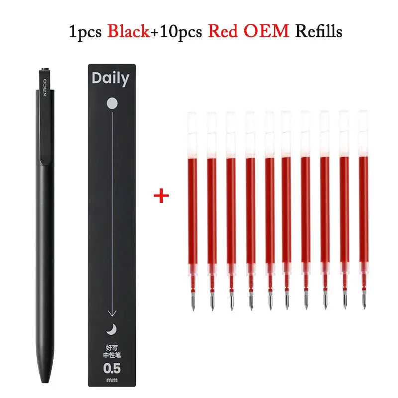 KACO gel pen by Simples Market with metal clip, black 0.5mm ink; includes 10 red OEM refills