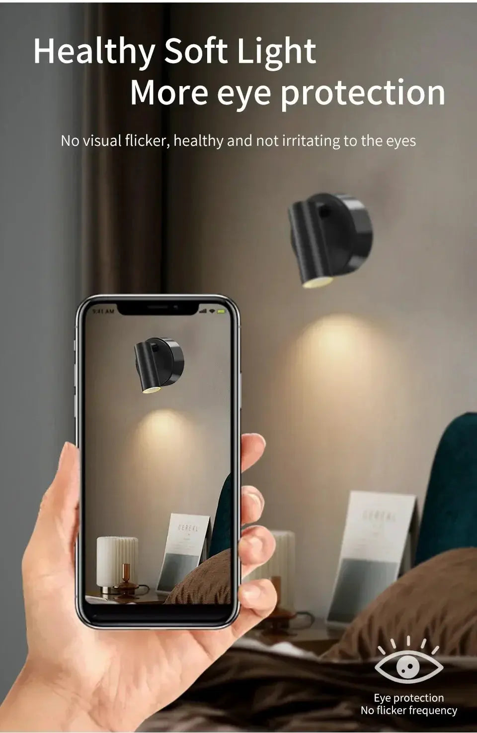 Rechargeable LED wall lamp by Simples Market; black wireless magnetic spotlight with 360° rotation.