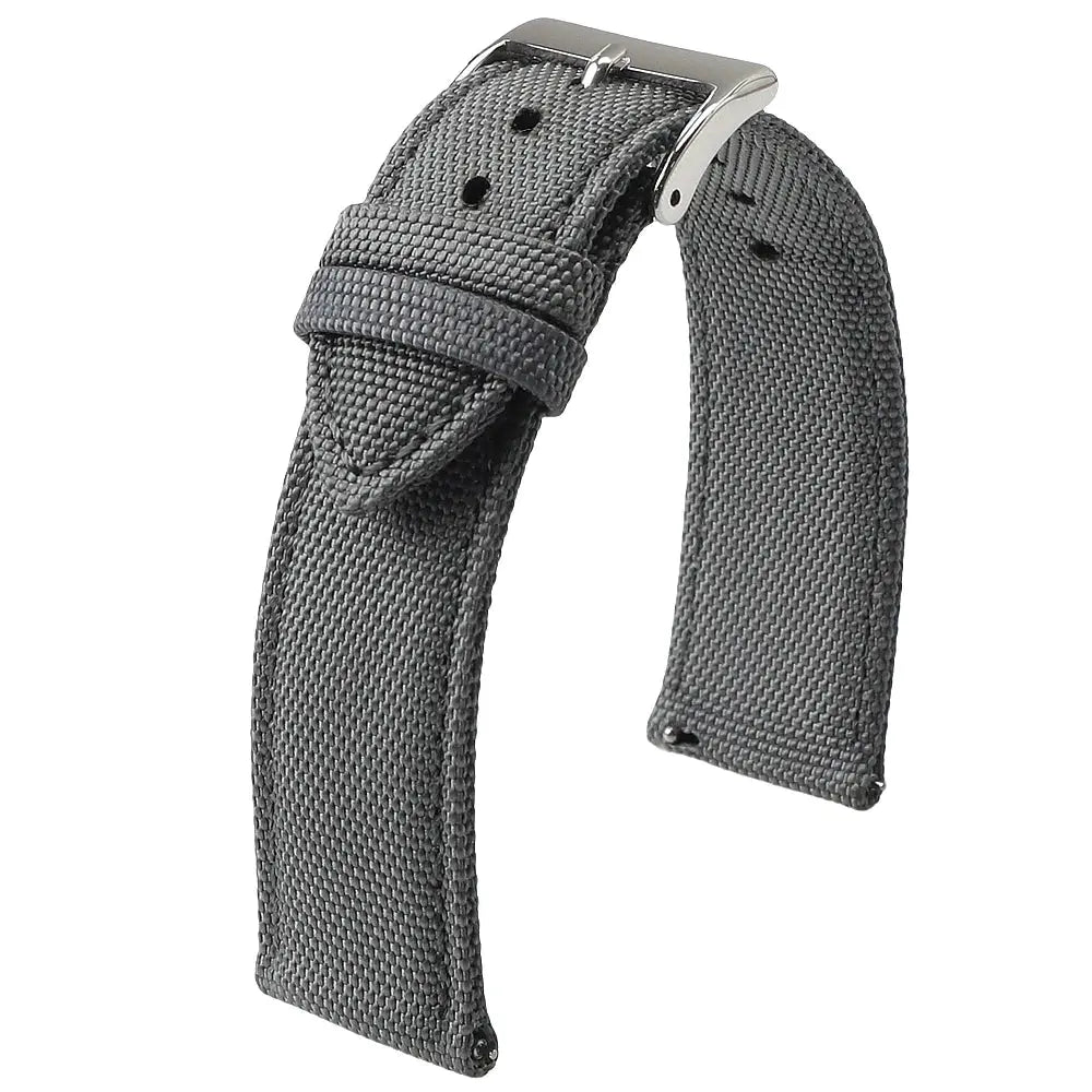 Two-sided nylon sailcloth watch strap in gray with quick-release buckle