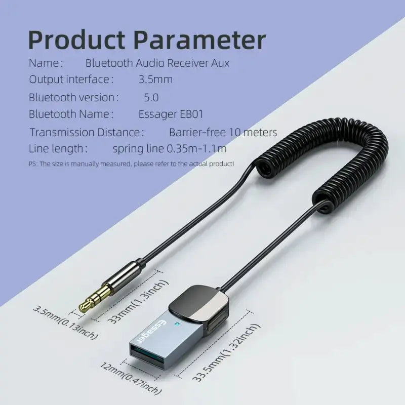 Essager Bluetooth Audio Receiver Dongle USB to 3.5mm Car Aux With Bluetooth 5.0 Handsfree Car Kit Wireless for Car Stereo