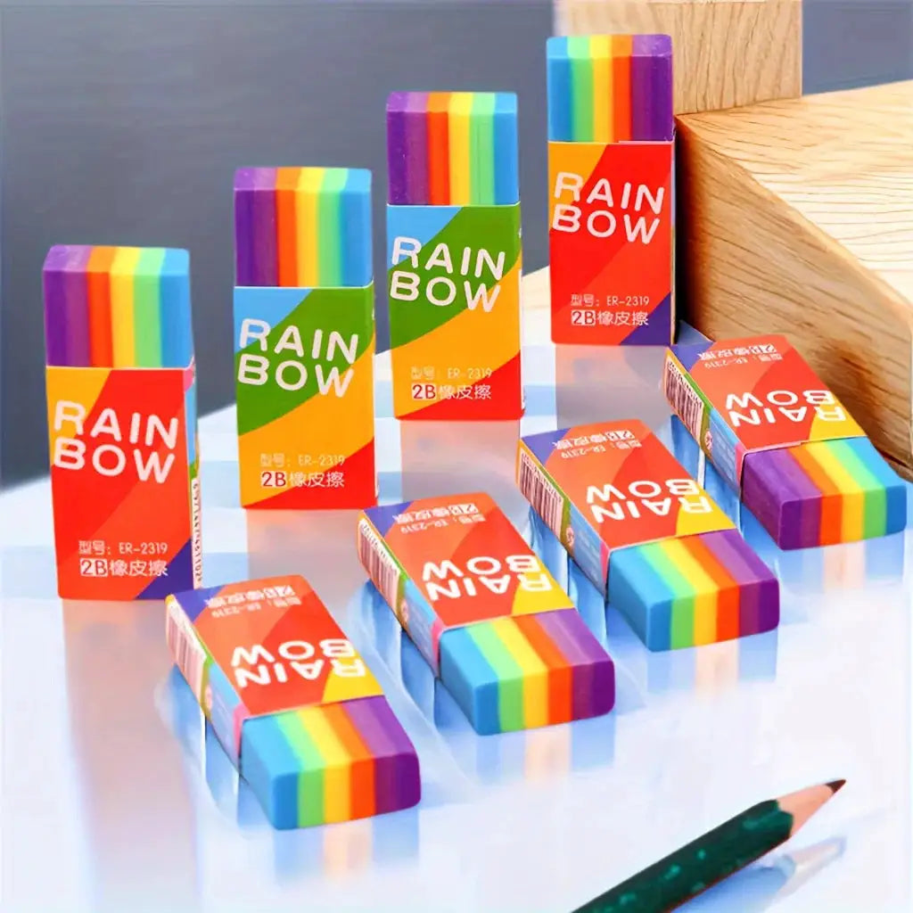 20-pack rainbow 2B pencil erasers in soft PVC, non-feathered for writing and drawing