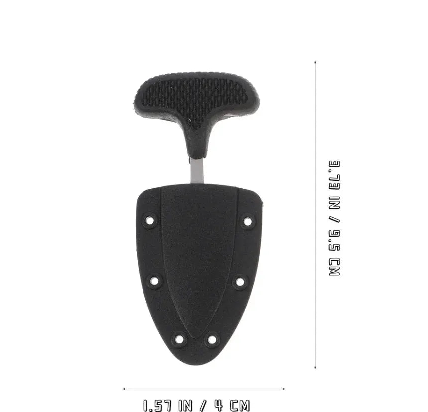 Multifunctional necklace cutter with black sheath, compact camping knife.